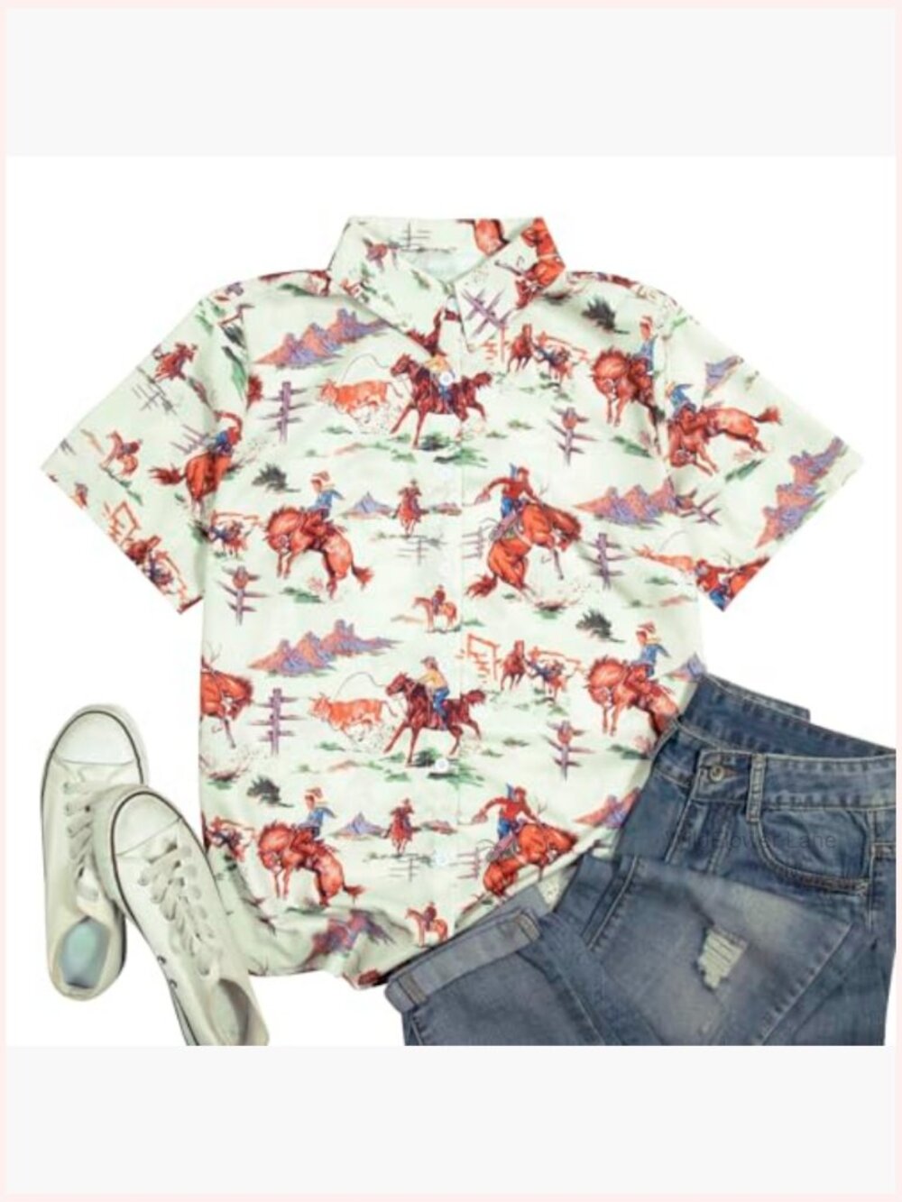 Women's Western Cowgirl Button Down Short Sleeve Blouse - Picture 6 of 6